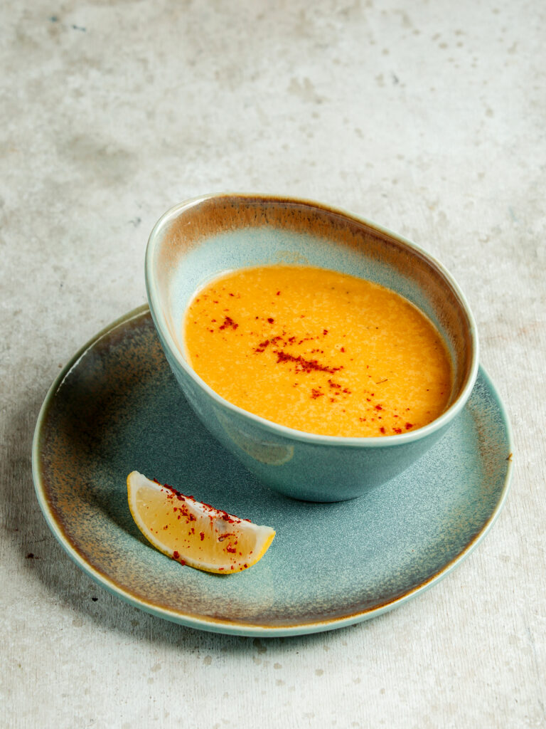 lentil soup with pepper and lemon slice